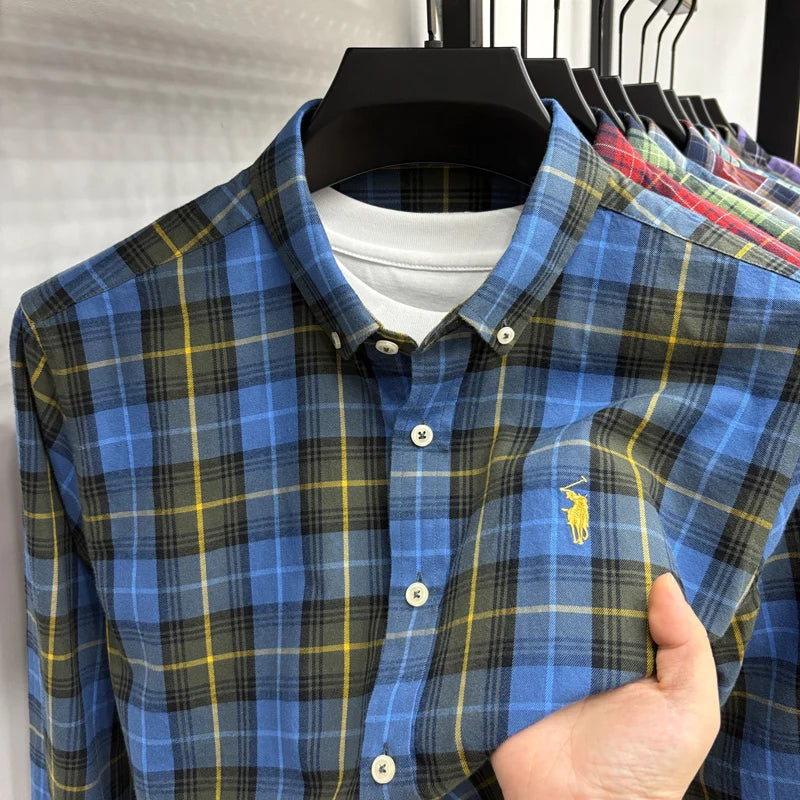Luxury Brand Embroidery 100% Cotton Long Sleeved Shirt Men's New Shirt Men's Casual Loose Top Business Men — view 23