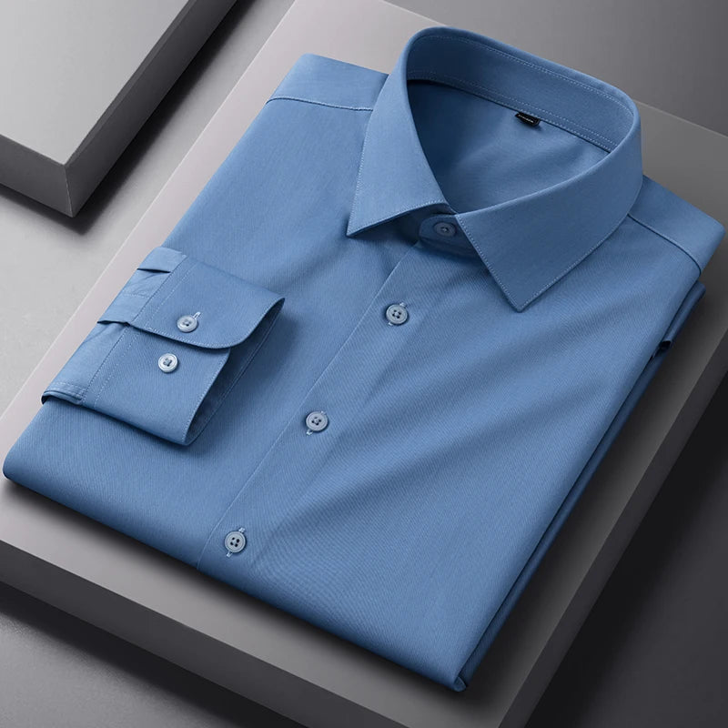 Bamboo Fiber Anti-Wrinkle Mens Shirts Long Sleeve Dress Shirts For Slim Fit Camisa Social Business Blouse Whit — view 22