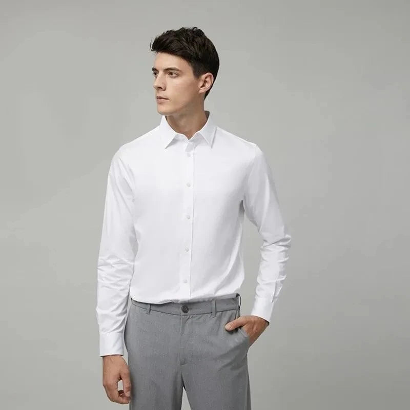 Bamboo Fiber Anti-Wrinkle Mens Shirts Long Sleeve Dress Shirts For Slim Fit Camisa Social Business Blouse Whit — view 2