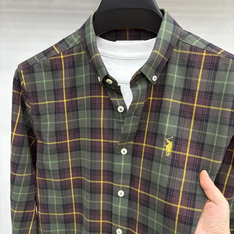 Luxury Brand Embroidery 100% Cotton Long Sleeved Shirt Men's New Shirt Men's Casual Loose Top Business Men — view 1