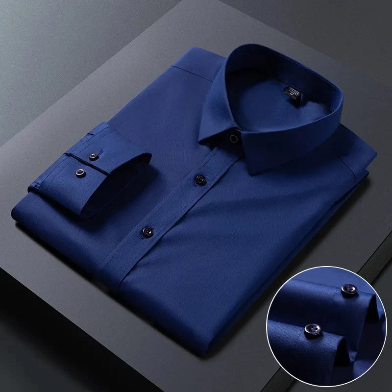 Bamboo Fiber Anti-Wrinkle Mens Shirts Long Sleeve Dress Shirts For Slim Fit Camisa Social Business Blouse Whit — view 15