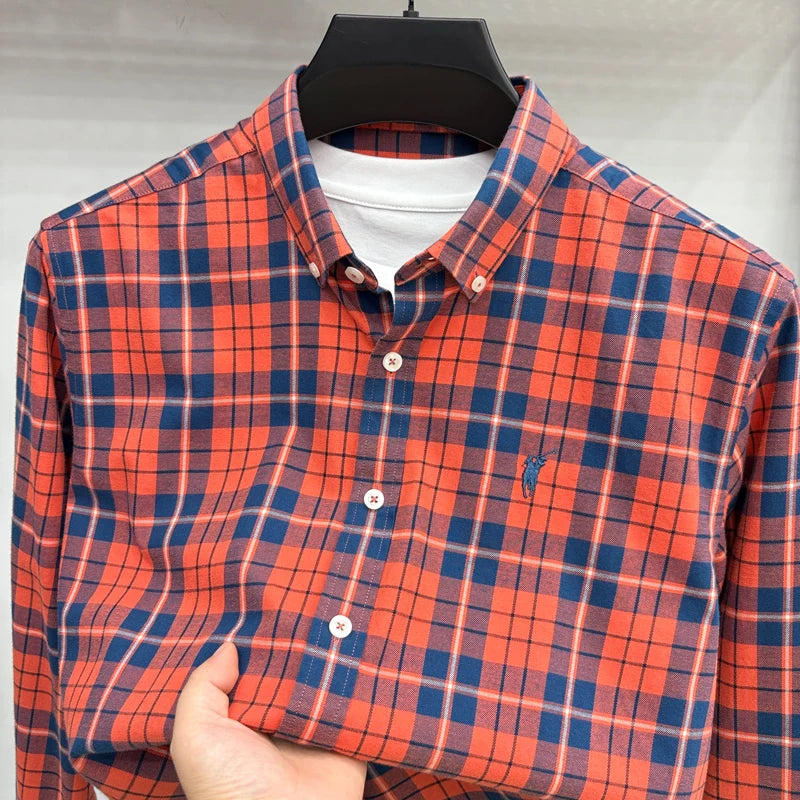 Luxury Brand Embroidery 100% Cotton Long Sleeved Shirt Men's New Shirt Men's Casual Loose Top Business Men — view 12