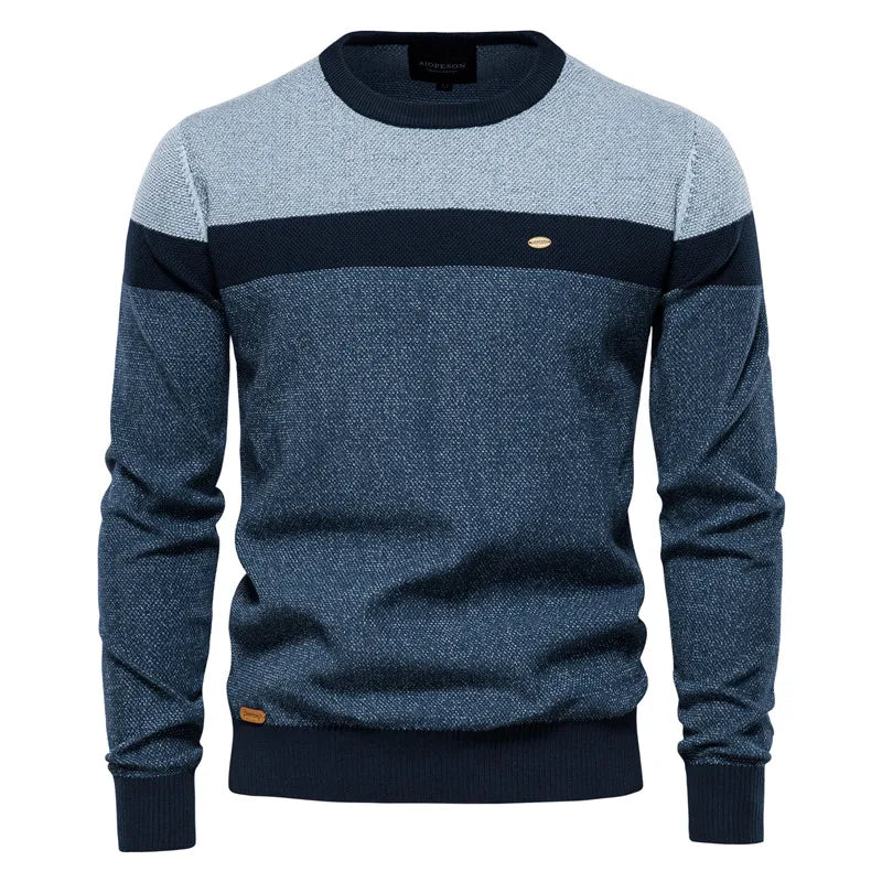 AIOPESON Spliced Cotton Sweater Men Casual O-neck High Quality Pullover Knitted Sweaters Male New Winter Brand — view 1