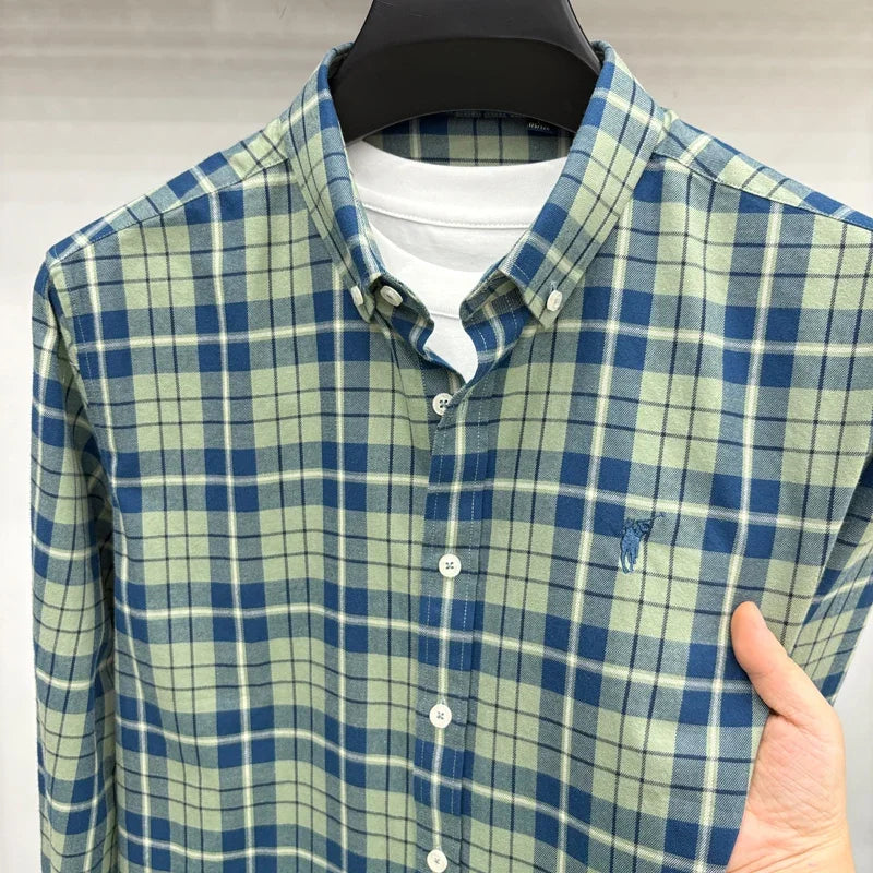 Luxury Brand Embroidery 100% Cotton Long Sleeved Shirt Men's New Shirt Men's Casual Loose Top Business Men — view 15