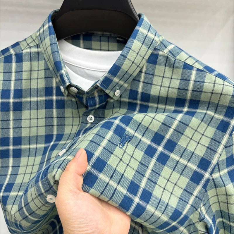 Luxury Brand Embroidery 100% Cotton Long Sleeved Shirt Men's New Shirt Men's Casual Loose Top Business Men — view 19