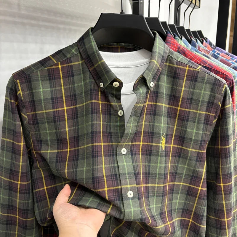 Luxury Brand Embroidery 100% Cotton Long Sleeved Shirt Men's New Shirt Men's Casual Loose Top Business Men — view 33