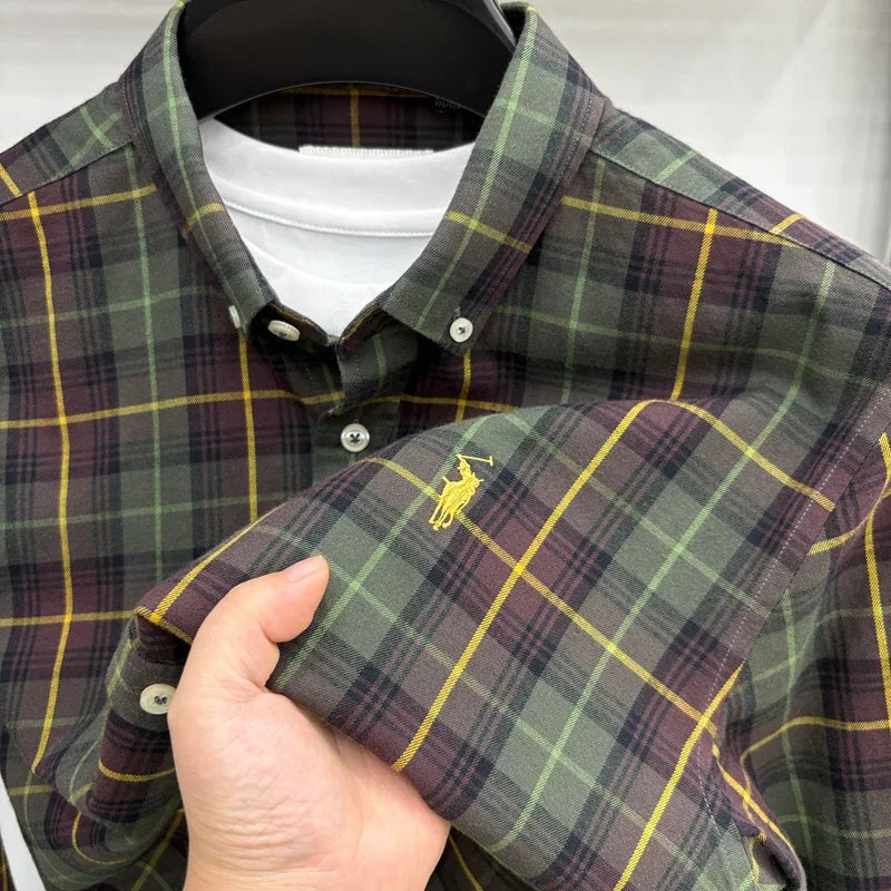 Luxury Brand Embroidery 100% Cotton Long Sleeved Shirt Men's New Shirt Men's Casual Loose Top Business Men — view 1