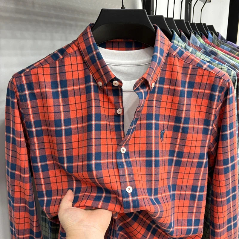 Luxury Brand Embroidery 100% Cotton Long Sleeved Shirt Men's New Shirt Men's Casual Loose Top Business Men — view 27