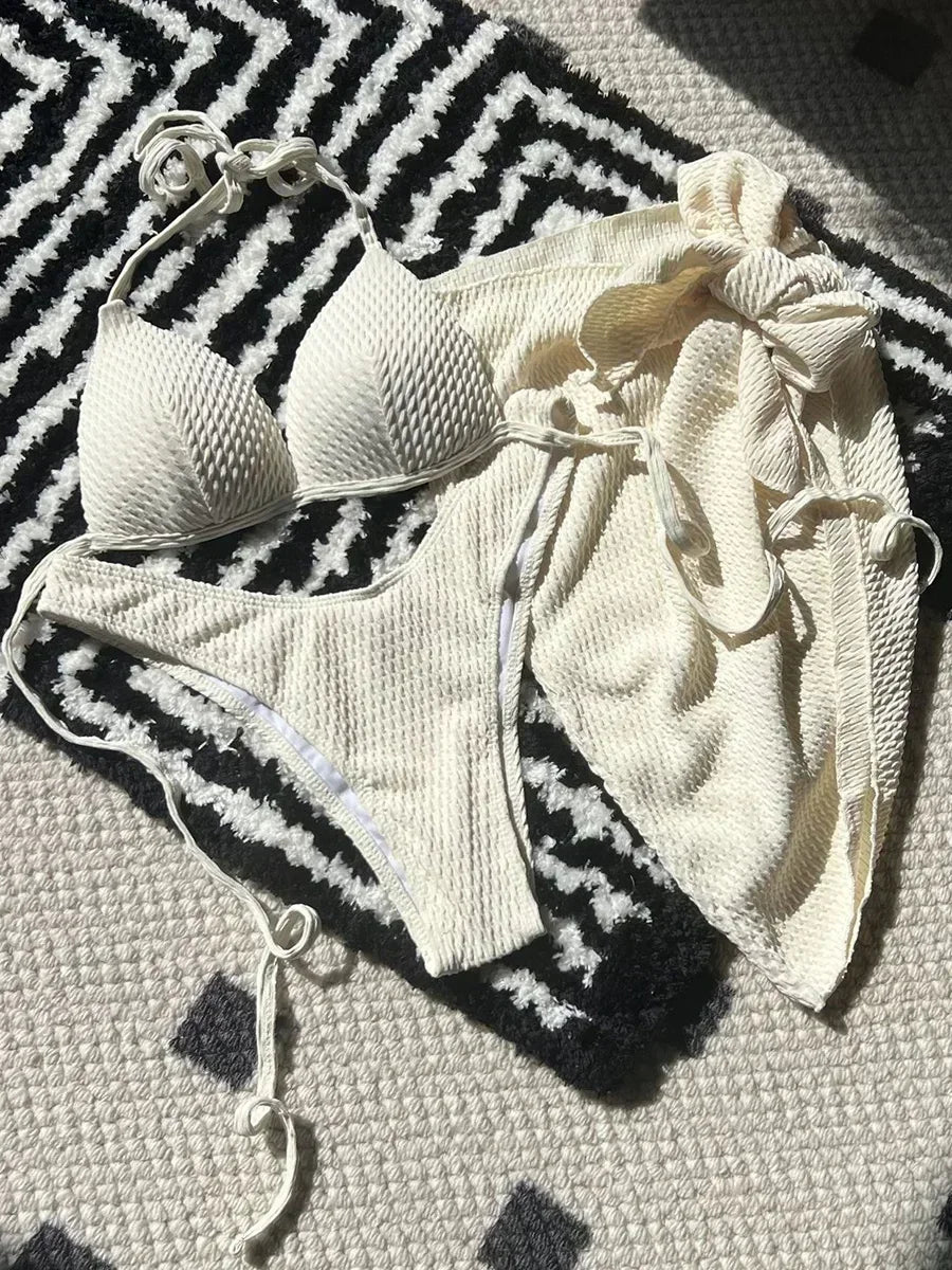 With Skirt Wrinkled Bra Cup Bikini Female Swimsuit Women Swimwear Three-pieces Bikini Set Push Up Bathing Suit — view 40