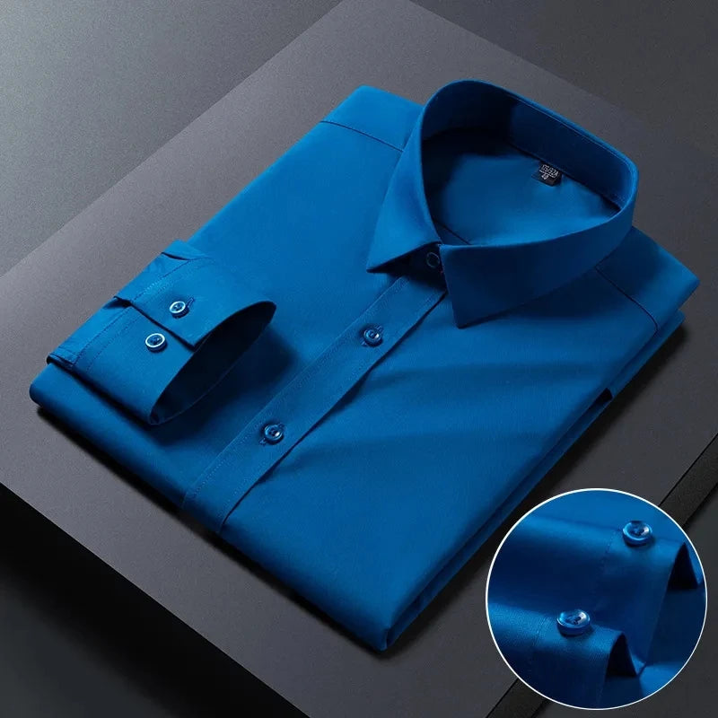 Bamboo Fiber Anti-Wrinkle Mens Shirts Long Sleeve Dress Shirts For Slim Fit Camisa Social Business Blouse Whit — view 16