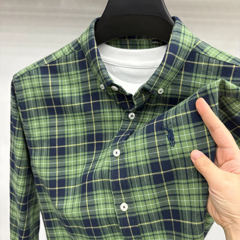 Luxury Brand Embroidery 100% Cotton Long Sleeved Shirt Men's New Shirt Men's Casual Loose Top Business Men — view 29