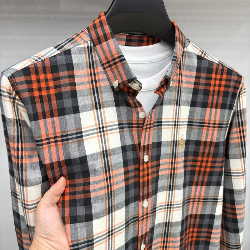 Luxury Brand Embroidery 100% Cotton Long Sleeved Shirt Men's New Shirt Men's Casual Loose Top Business Men — view 37