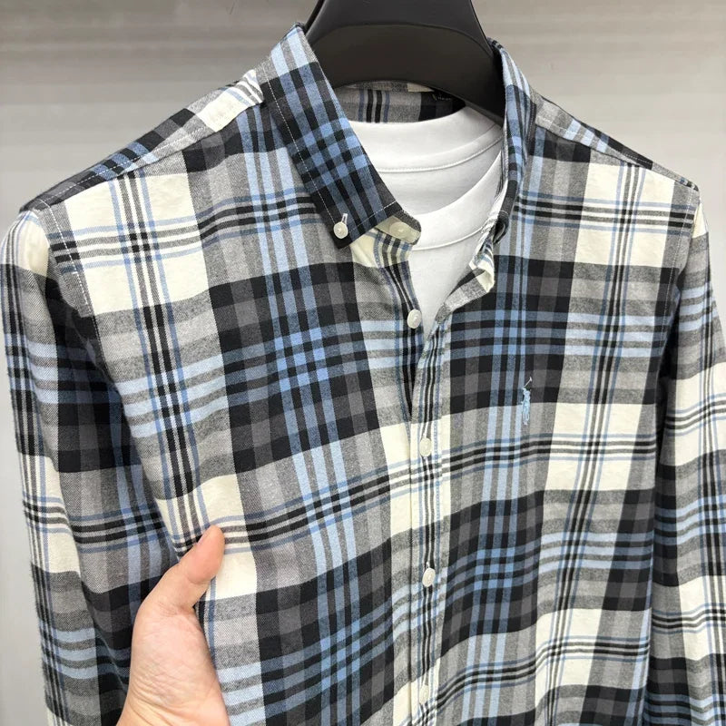 Luxury Brand Embroidery 100% Cotton Long Sleeved Shirt Men's New Shirt Men's Casual Loose Top Business Men — view 3