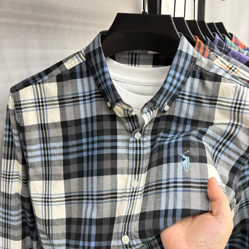 Luxury Brand Embroidery 100% Cotton Long Sleeved Shirt Men's New Shirt Men's Casual Loose Top Business Men — view 17