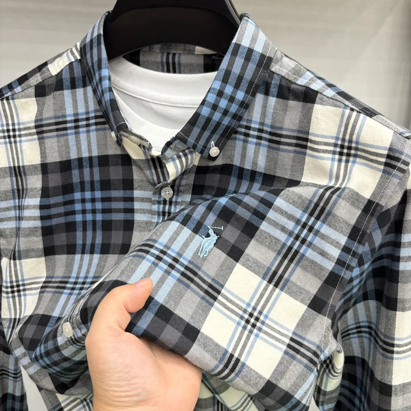 Luxury Brand Embroidery 100% Cotton Long Sleeved Shirt Men's New Shirt Men's Casual Loose Top Business Men — view 8