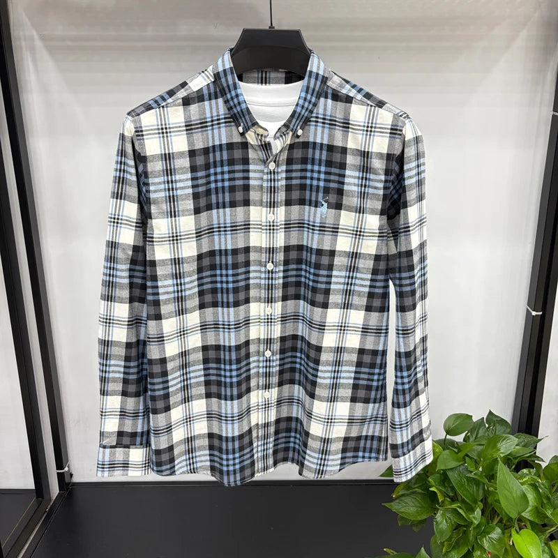 Luxury Brand Embroidery 100% Cotton Long Sleeved Shirt Men's New Shirt Men's Casual Loose Top Business Men — view 6