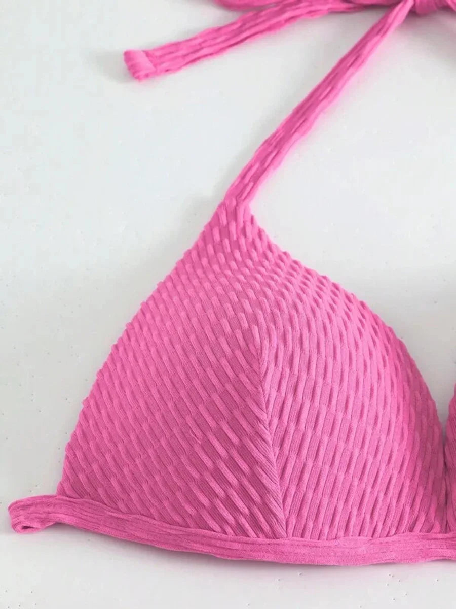 With Skirt Wrinkled Bra Cup Bikini Female Swimsuit Women Swimwear Three-pieces Bikini Set Push Up Bathing Suit — view 9