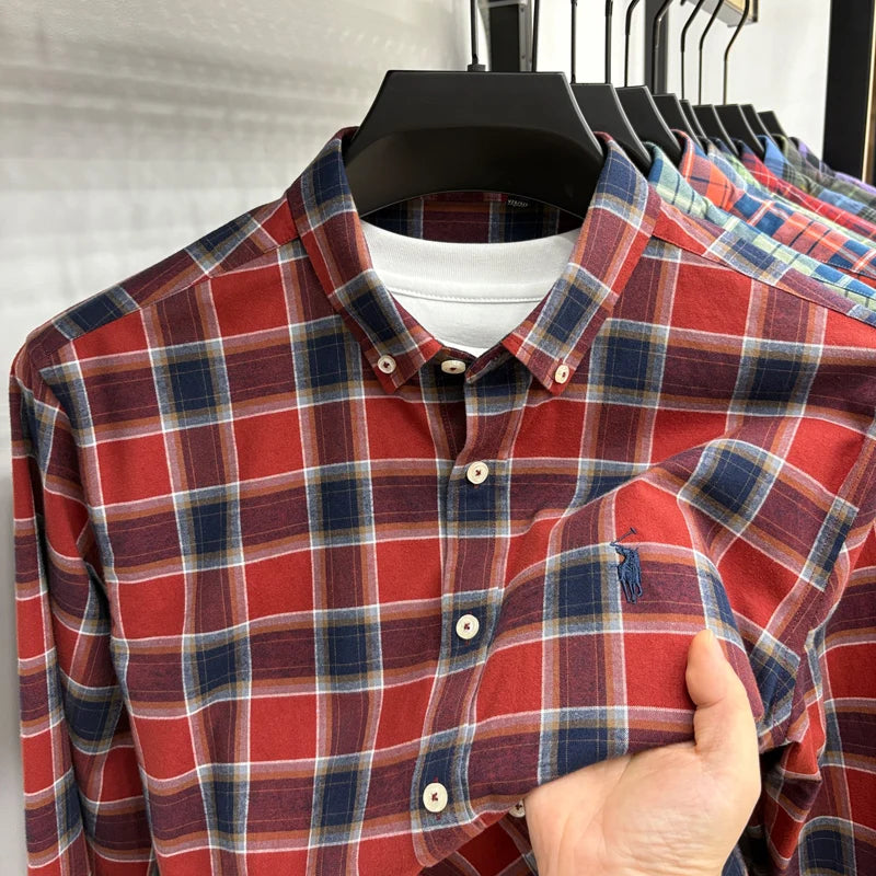 Luxury Brand Embroidery 100% Cotton Long Sleeved Shirt Men's New Shirt Men's Casual Loose Top Business Men — view 12