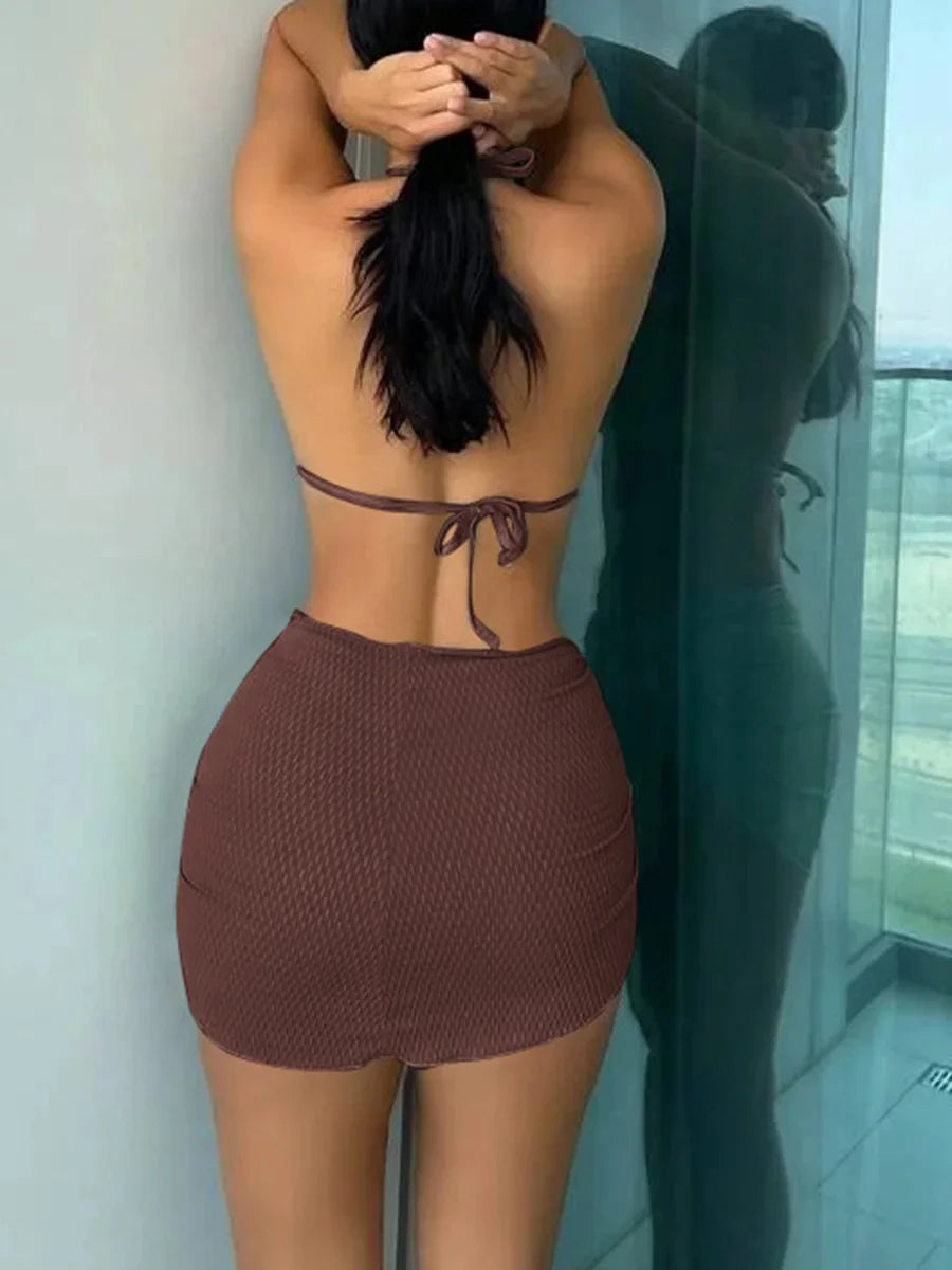 With Skirt Wrinkled Bra Cup Bikini Female Swimsuit Women Swimwear Three-pieces Bikini Set Push Up Bathing Suit — view 20