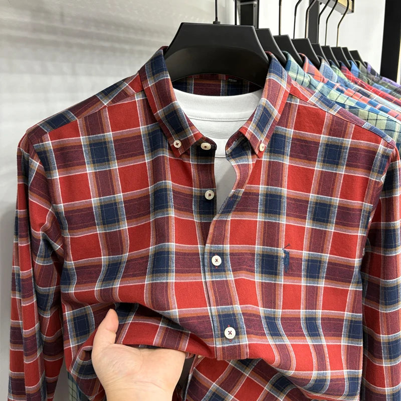 Luxury Brand Embroidery 100% Cotton Long Sleeved Shirt Men's New Shirt Men's Casual Loose Top Business Men — view 29