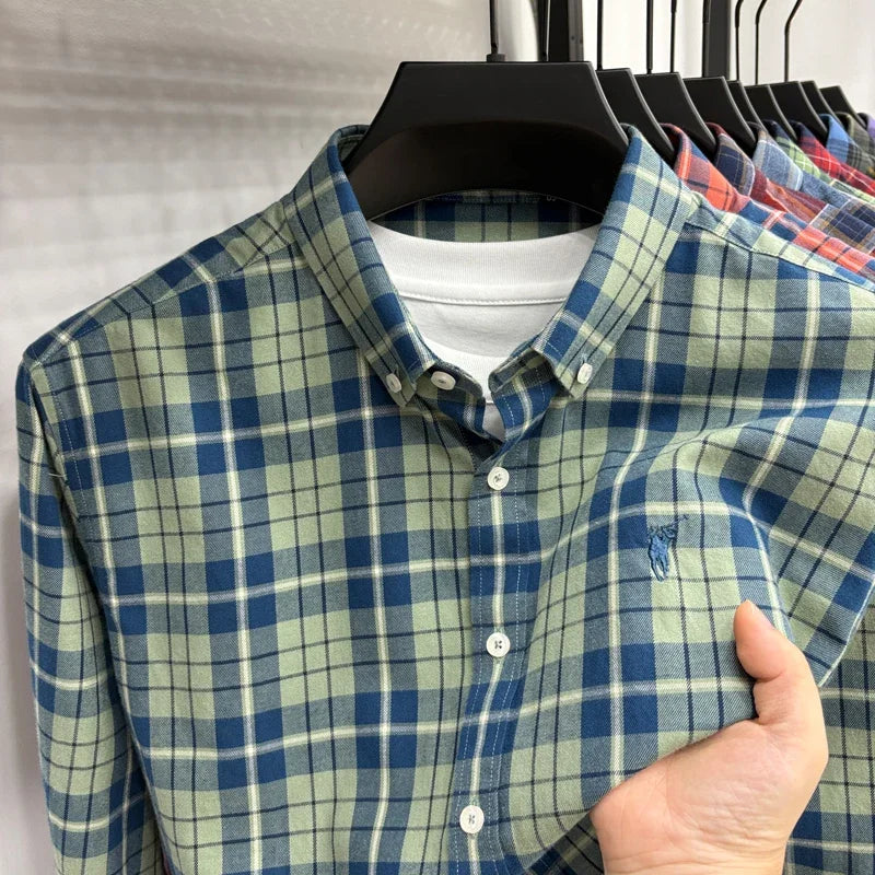 Luxury Brand Embroidery 100% Cotton Long Sleeved Shirt Men's New Shirt Men's Casual Loose Top Business Men — view 19