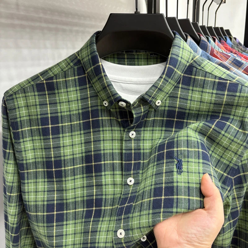 Luxury Brand Embroidery 100% Cotton Long Sleeved Shirt Men's New Shirt Men's Casual Loose Top Business Men — view 21
