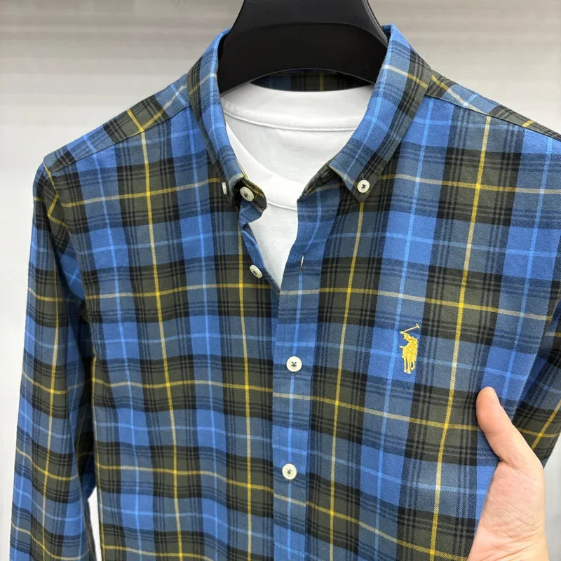 Luxury Brand Embroidery 100% Cotton Long Sleeved Shirt Men's New Shirt Men's Casual Loose Top Business Men — view 5