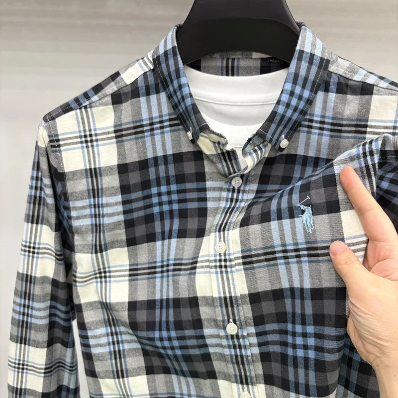 Luxury Brand Embroidery 100% Cotton Long Sleeved Shirt Men's New Shirt Men's Casual Loose Top Business Men — view 5