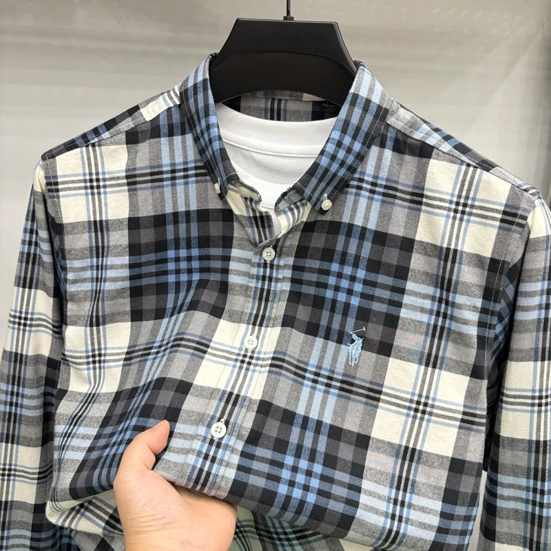 Luxury Brand Embroidery 100% Cotton Long Sleeved Shirt Men's New Shirt Men's Casual Loose Top Business Men — view 7